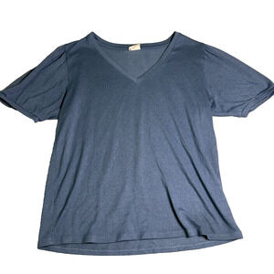 Mod Ref Puff Sleeve V Neck T Shirt Womens Large Blue Soft Stretch Comfort Relax